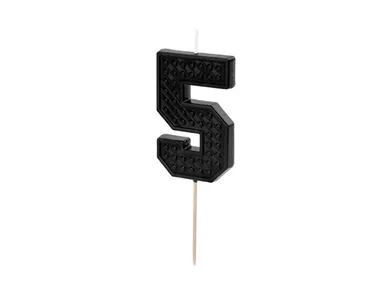 Partydeco, świeczka urodzinowa, cyfra 5, czarna, 6 cm