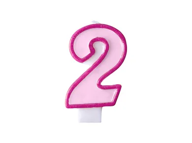 PartyDeco, świeczka urodzinowa na tort, cyferka 2,różowa, 7 cm