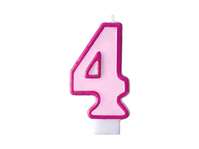 PartyDeco, świeczka urodzinowa na tort, cyferka 4, różowa, 7 cm