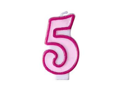 PartyDeco, świeczka urodzinowa na tort, cyferka 5, różowa, 7 cm
