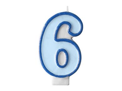 PartyDeco, świeczka urodzinowa na tort, cyferka 6, niebieska, 7 cm