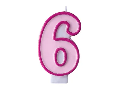 PartyDeco, świeczka urodzinowa na tort, cyferka 6, różowa, 7 cm