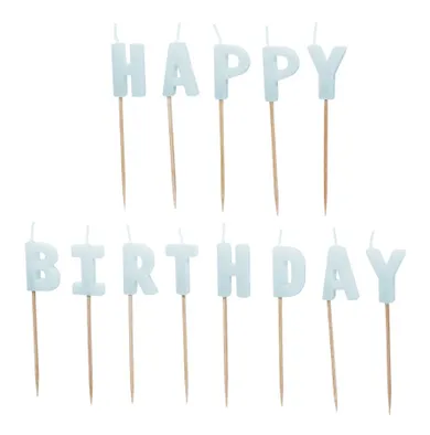 PartyDeco, świeczki urodzinowe, Happy Birthday, jasny błękit, 2,5 cm, 13 szt.