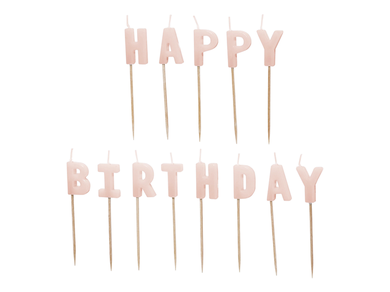 PartyDeco, świeczki urodzinowe, Happy Birthday, różowy, 2,5 cm, 13 szt.