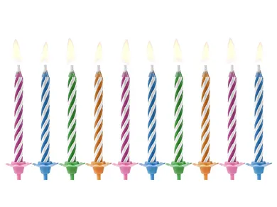 PartyDeco, świeczki urodzinowe na tort, magiczne, 6 cm, 10 szt.