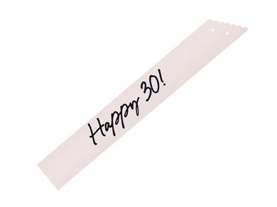 PartyDeco, szarfa, Happy 30, kremowa, 76 cm