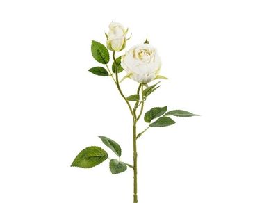PartyDeco, sztuczny kwiat, róża z dwoma pąkami, jasny kremowy, 55 cm, 1 szt.