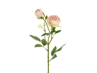 PartyDeco, sztuczny kwiat, róża z dwoma pąkami, jasny pudrowy róż, 55 cm, 1 szt.