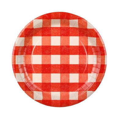 PartyDeco, talerzyki papierowe w kratę, 27 cm, 6 szt.