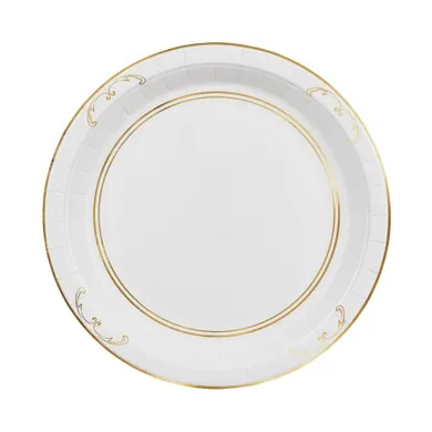 PartyDeco, talerzyki papierowe z ornamentem, białe, 23 cm, 6 szt.
