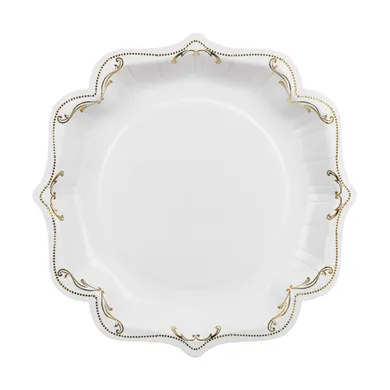 PartyDeco, talerzyki papierowe z ornamentem, białe, 26 cm, 6 szt.
