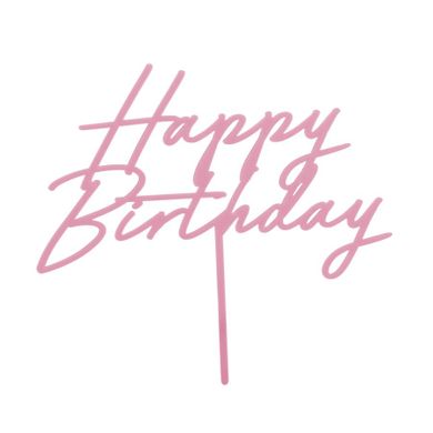 PartyDeco, topper akrylowy na tort, Happy Birthday, jasny róż, 16.5 cm