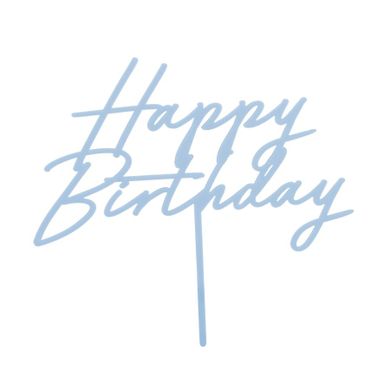 PartyDeco, topper akrylowy na tort, Happy Birthday, mglisty niebieski, 16.5 cm