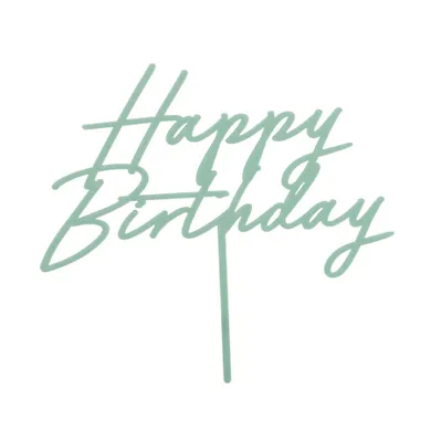 PartyDeco, topper akrylowy na tort, Happy Birthday, zieleń, 16.5 cm