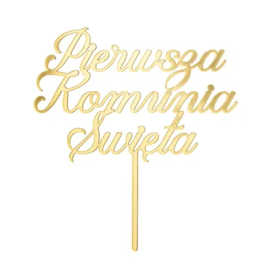 PartyDeco, topper akrylowy na tort, Pierwsza Komunia Święta, złoty, 16.5 cm