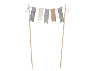 PartyDeco, topper, dekoracja na tort urodzinowy, girlanda flagietkowa, szara, 20 cm