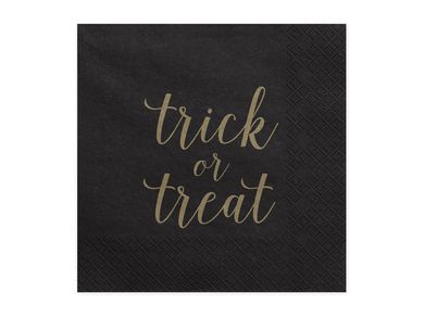 PartyDeco, Trick or Treat, serwetki papierowe na imprezę Halloween, czarne, 33 cm, 20 szt.