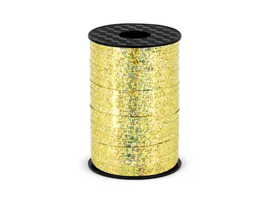 PartyDeco, wstążka ozdobna plastikowa do dekoracji prezentów, złoty, 5 mm, 225 m