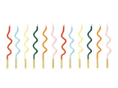 PartyDeco, zakręcone świeczki urodzinowe, tęcza, 14 cm, 12 szt.