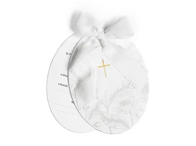 PartyDeco, zaproszenia komunijne, krzyż z gałązkami i kwiatami, białe, 10 szt.