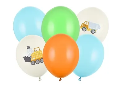 PartyDeco, zestaw balonów, pojazdy budowlane, 30 cm, 6 szt.