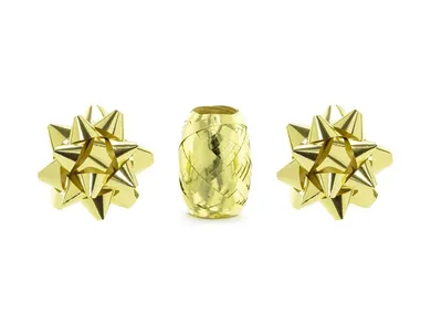 PartyDeco, zestaw wstążek i rozetek, złoty, 3 szt.