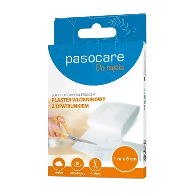 Pasocare, Soft Plus, hipoalergiczny plaster włókninowy z opatrunkiem, do cięcia, 1m x 8 cm