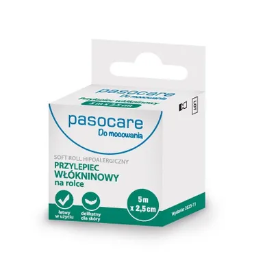 Pasocare, Soft Roll, hipoalergiczny przylepiec włókninowy do mocowania, na rolce, 5m x 25 cm