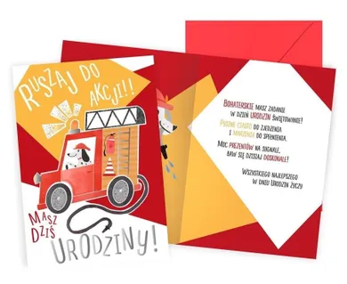 Passion Cards, karnet, Urodziny dziecięce, piesek-wóz strażacki