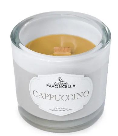 Pavoncella, świeczka sojowa, Cappuccino, biała, 170g