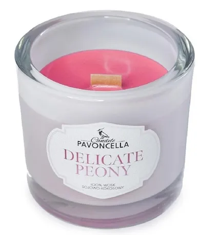 Pavoncella, świeczka sojowa, Delicate Peony, biała, 170g