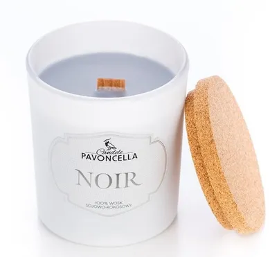 Pavoncella, świeczka sojowa, Noir, biała, 135g