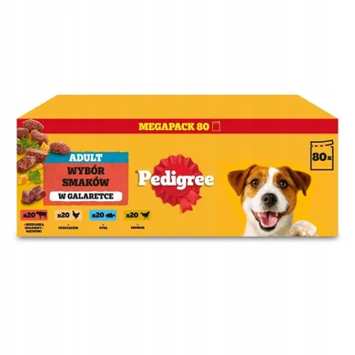 Pedigree, wybór smaków z warzywami w galaretce, mokra karma dla psa, 100g, 80 szt.