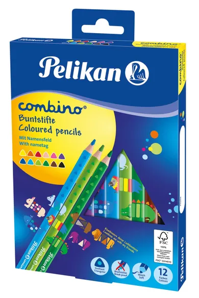 Pelikan, Combino, kredki trójkątne, grube, 12 szt.