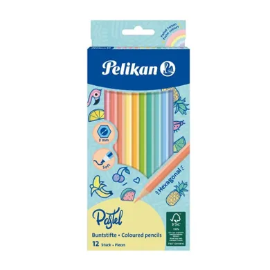 Pelikan, kredki drewniane, pastell, 12 kolorów