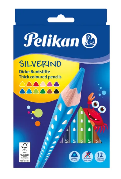 Pelikan, Silverino, kredki trójkątne, grube, 12 szt.