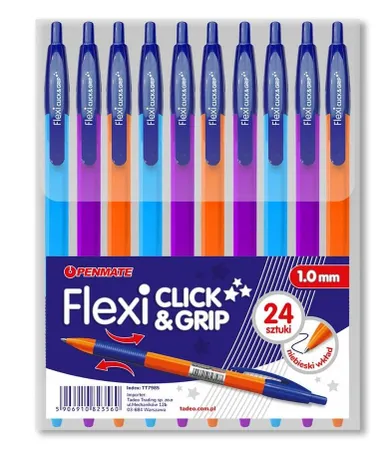 Penmate, długopis, Flexi Click&Grip, niebieski, 24 szt.