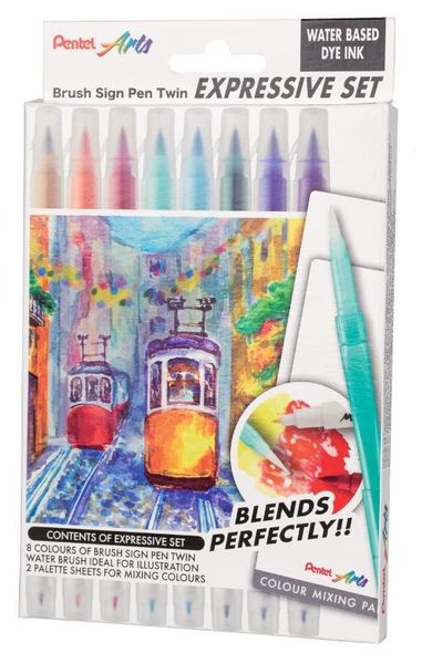 Pentel, Brush, pisaki pędzelkowe, 8 kolorów