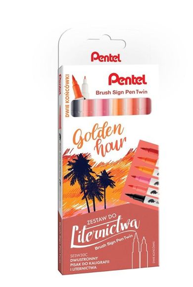 Pentel, Brush, zestaw do liternictwa, 6 kolorów