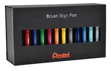 Pentel, Brush, zestaw pisaków pędzelkowych do kaligrafii i liternictwa, 36 szt.