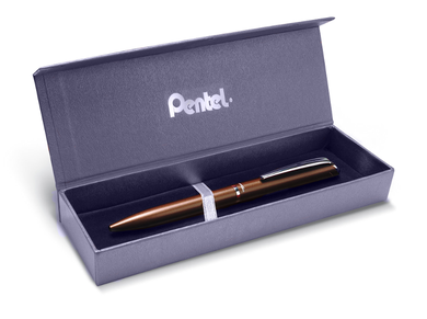 Pentel, eleganckie pióro kulkowe w etui, Energel, brązowe, 0,7 mm