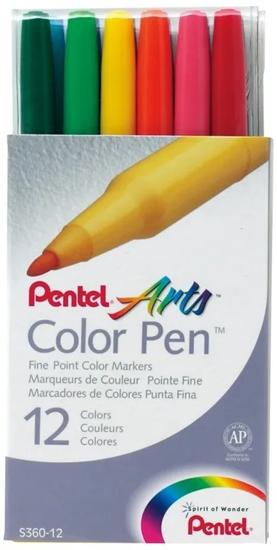 Pentel, flamastry, 12-kolorów, w etui