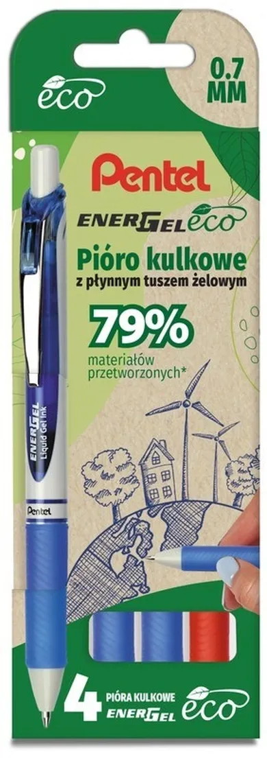 Pentel, pióro kulkowe, Energel, 0.7 mm, 4szt.