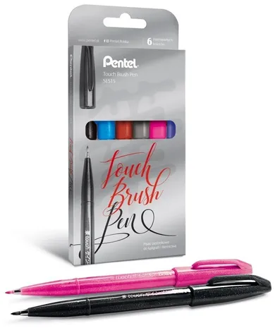 Pentel, pisaki pędzelkowe, Brush Signt Pen, 6 kolorów