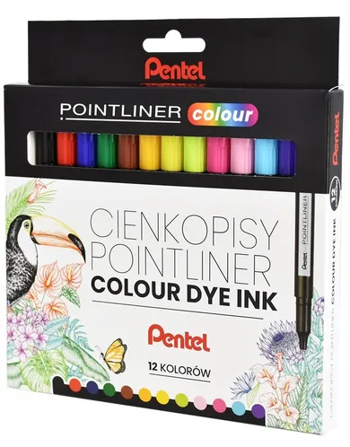 Pentel, Pointliner, cienkopisy, 12 kolorów, 0.4 Fib