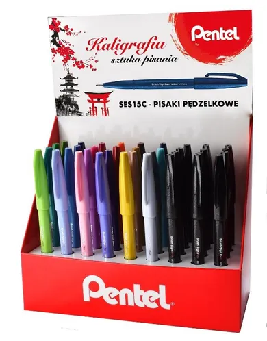 Pentel, zestaw pisaków pędzelków do kaligrafii, 36 kolorów