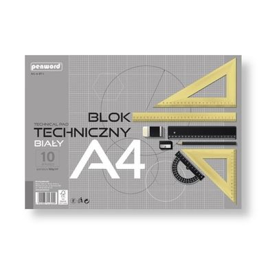 Penword, blok techniczny, biały, A4, premium, 160g, 10 arkuszy