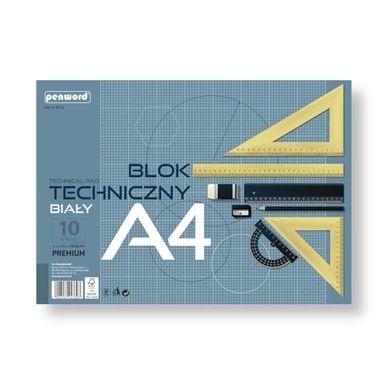Penword, blok techniczny, biały, A4, premium, 250g, 10 arkuszy