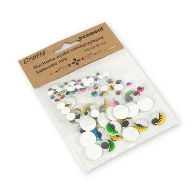 Penword, dekoracje, ruchome oczka, samoprzylepne, kolorowe, 5 mm, 8 mm, 15 mm, 80 szt.