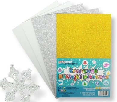Penword, naklejki piankowe, śnieżynki, 20,3-31,20 cm, 5 szt.